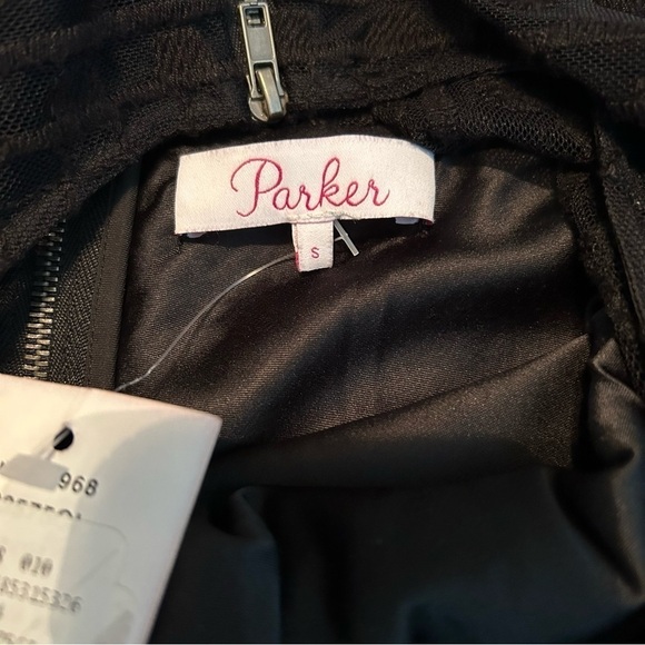 Parker Short Sleeve Lace & Lace Up Front Tiered Ruffled Black Lined Midi Dress - Picture 15 of 16